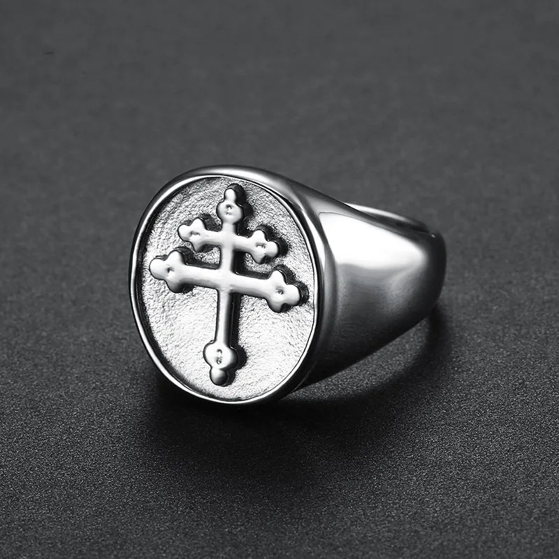 European and American personality new cross titanium steel ring men's retro punk ring