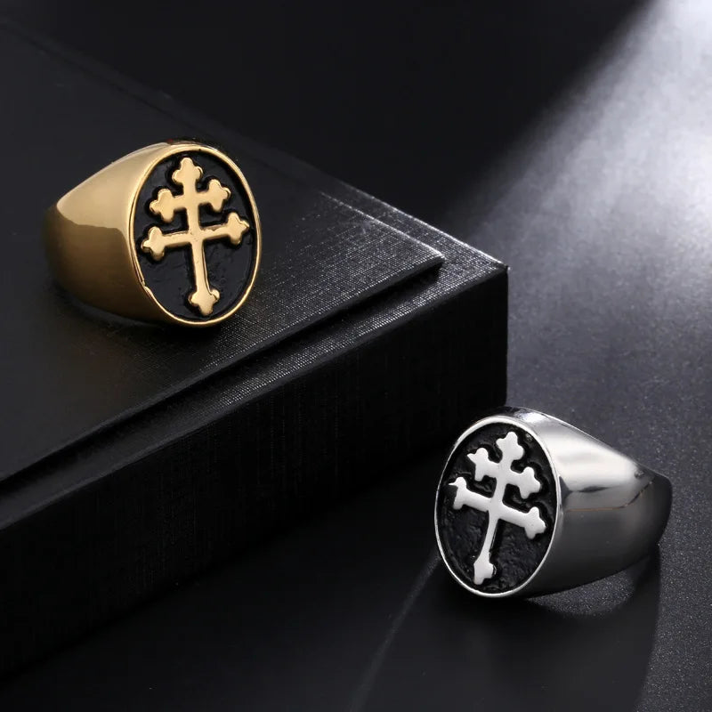 European and American personality new cross titanium steel ring men's retro punk ring