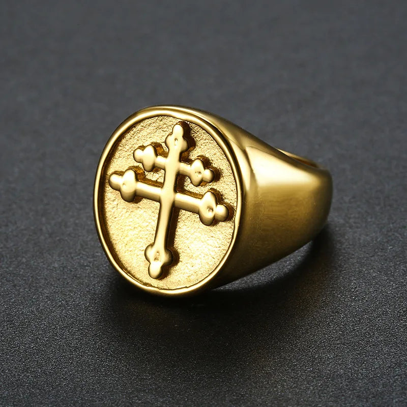 European and American personality new cross titanium steel ring men's retro punk ring