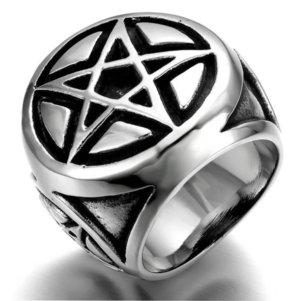 Heren Zilveren Kleur Pentagram Ster Rvs Biker Ring