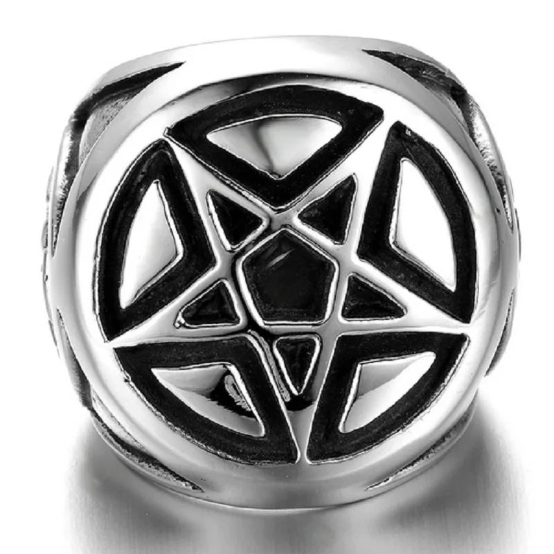Heren Zilveren Kleur Pentagram Ster Rvs Biker Ring