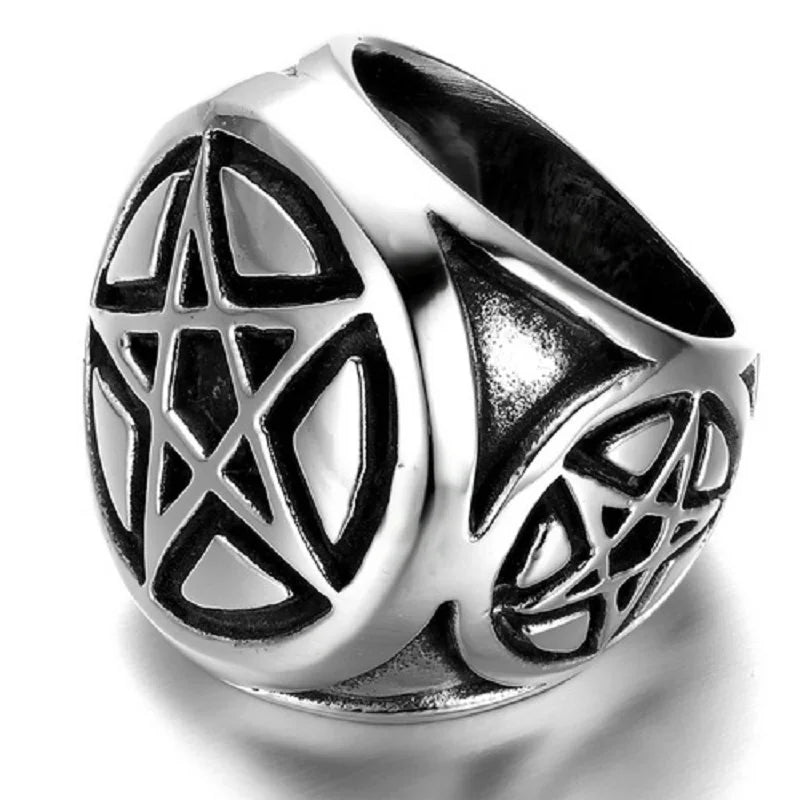 Heren Zilveren Kleur Pentagram Ster Rvs Biker Ring