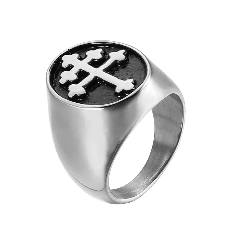 European and American personality new cross titanium steel ring men's retro punk ring