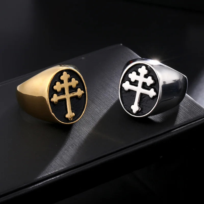 European and American personality new cross titanium steel ring men's retro punk ring