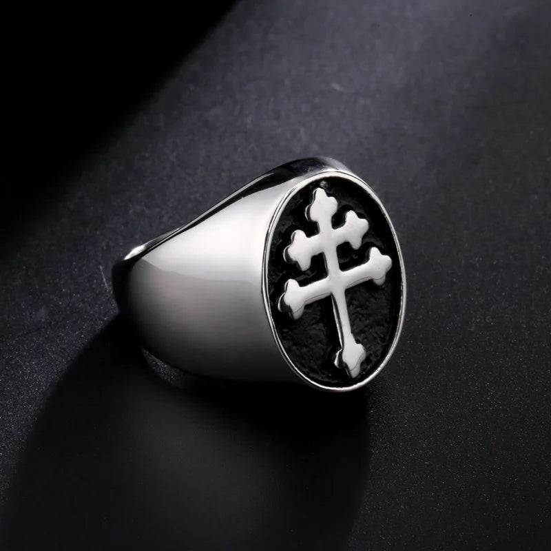 European and American personality new cross titanium steel ring men's retro punk ring