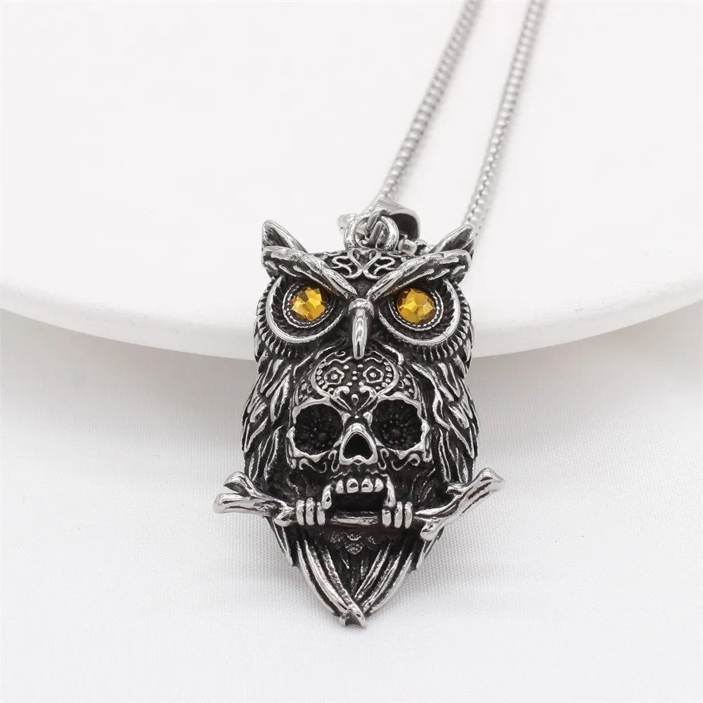 Demonia Skull Owl Pendant Necklace