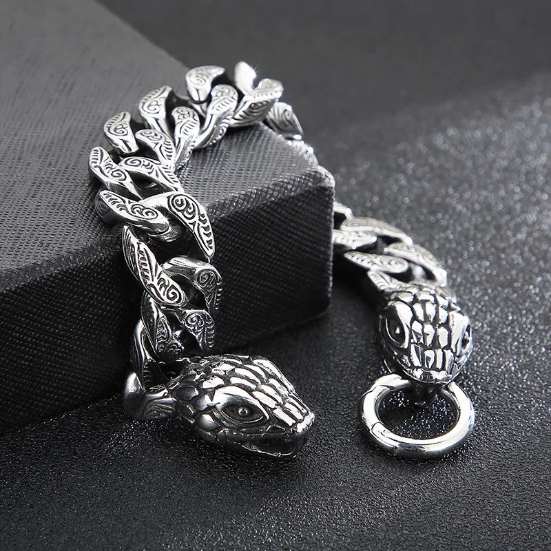 Demonia Double Snake Head Cuban Bracelet