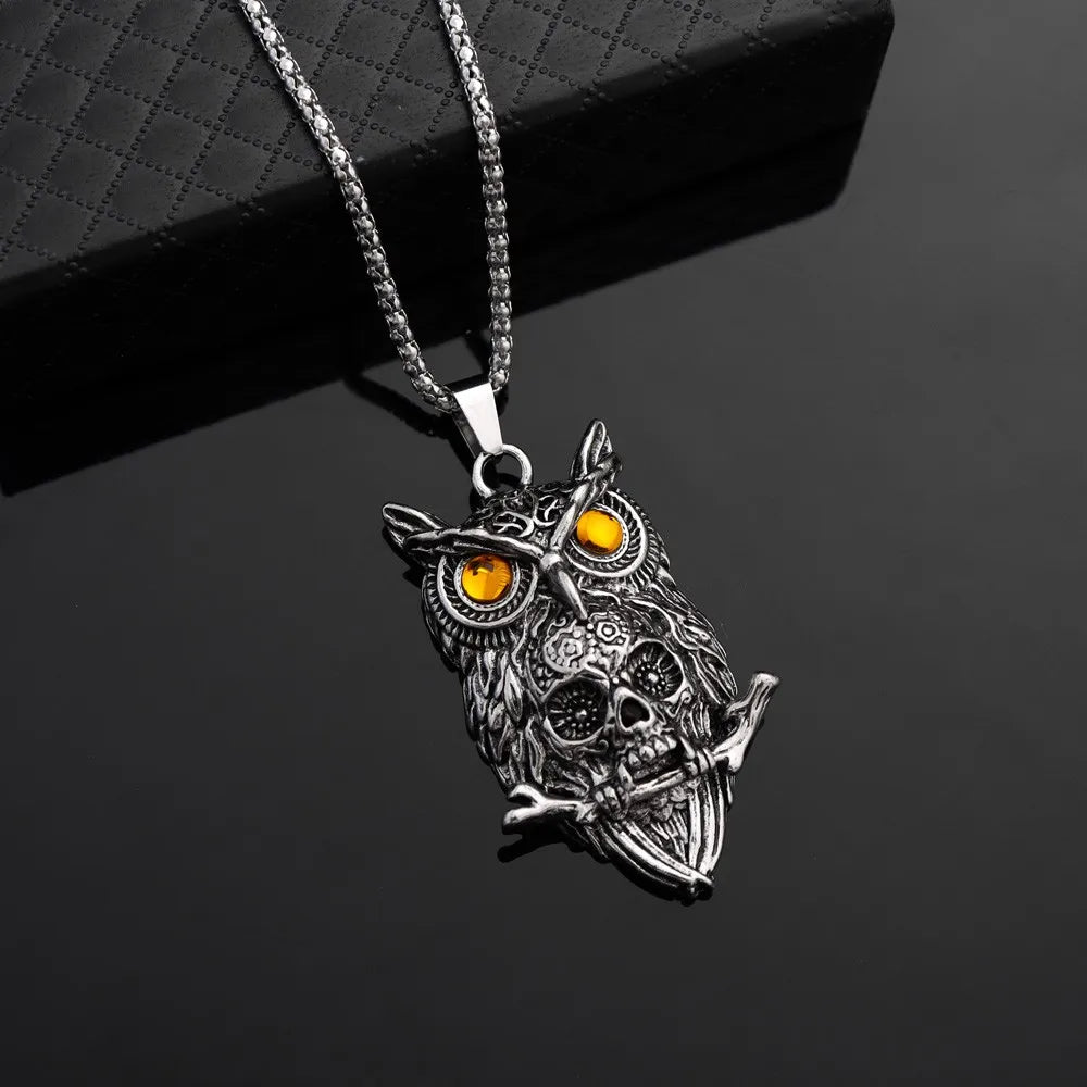 Demonia Skull Owl Pendant Necklace