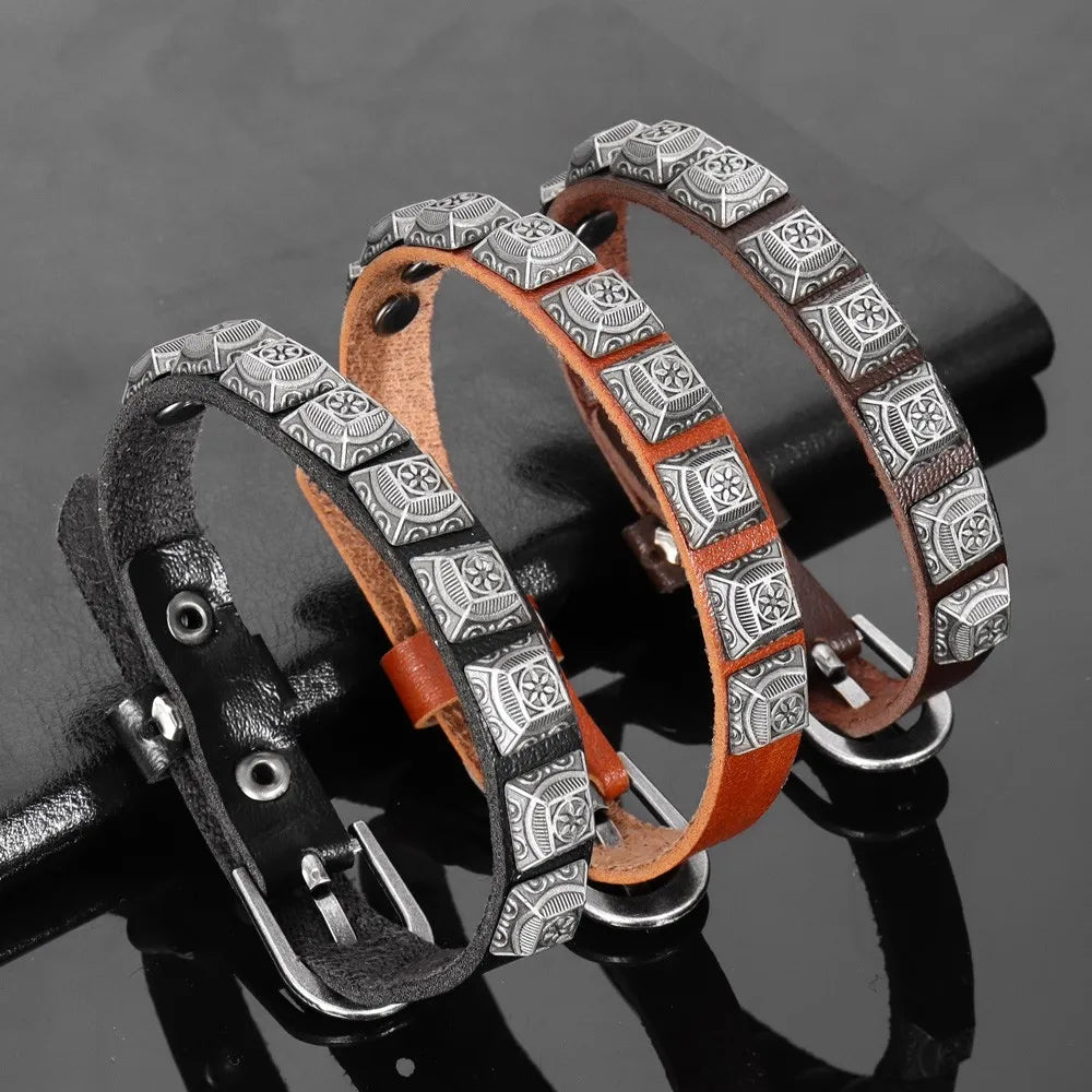 Demonia Leather Skull Bracelet