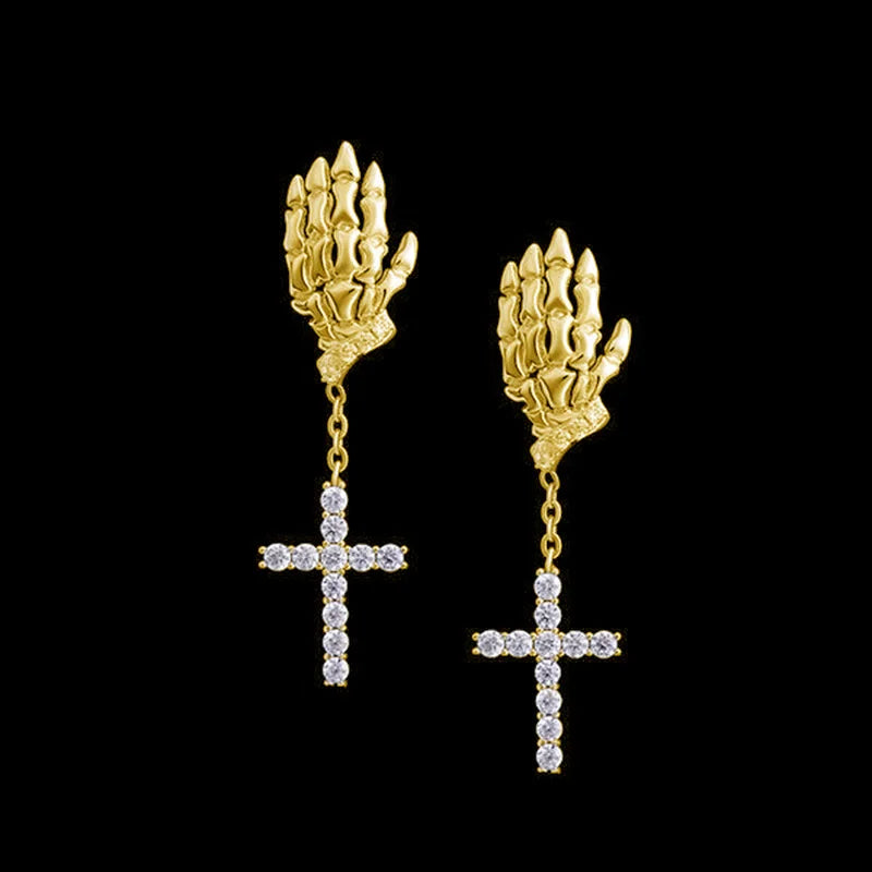 Demonia Skeleton Claw Cross Earrings
