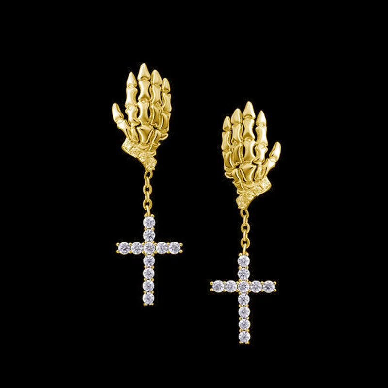 Demonia Skeleton Claw Cross Earrings