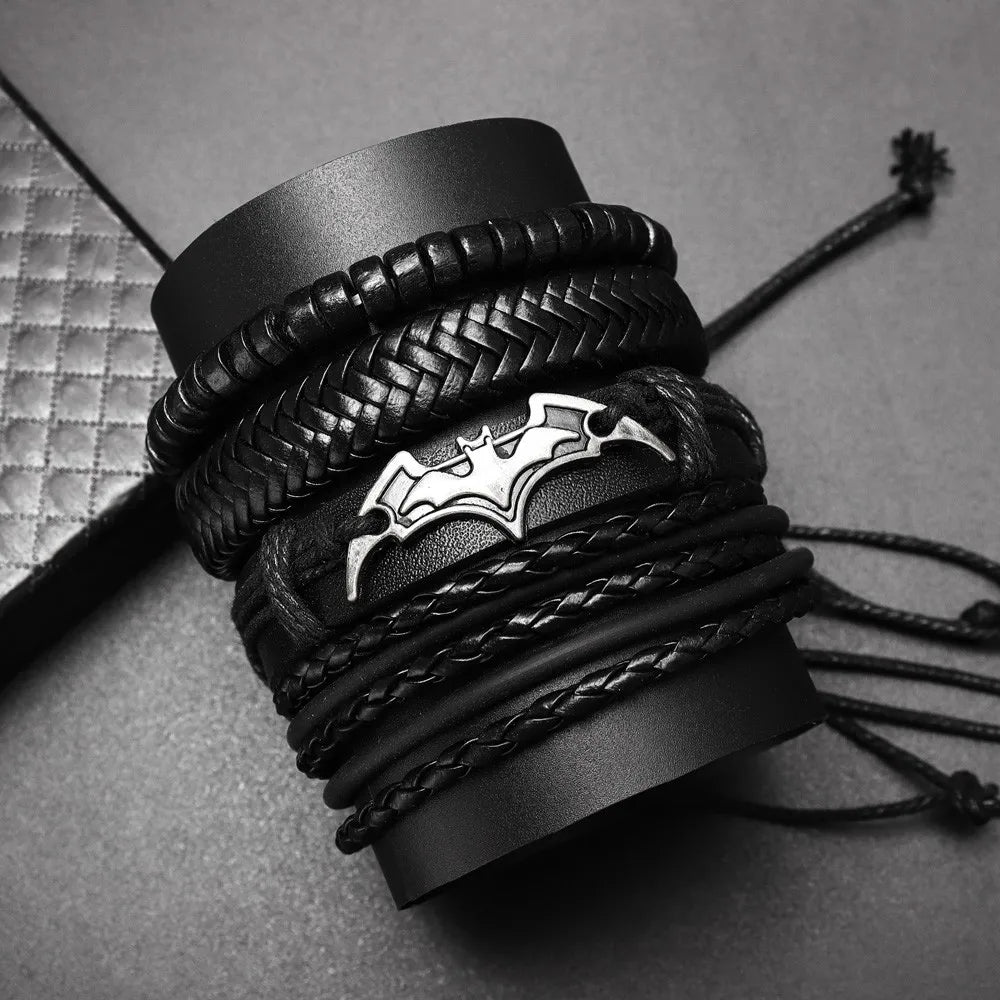 Demonia Black Bat Leather Bracelets (4pcs Set)