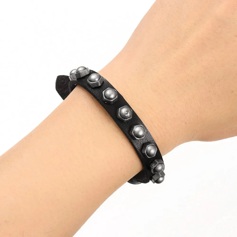 Demonia Leather Skull Bracelet