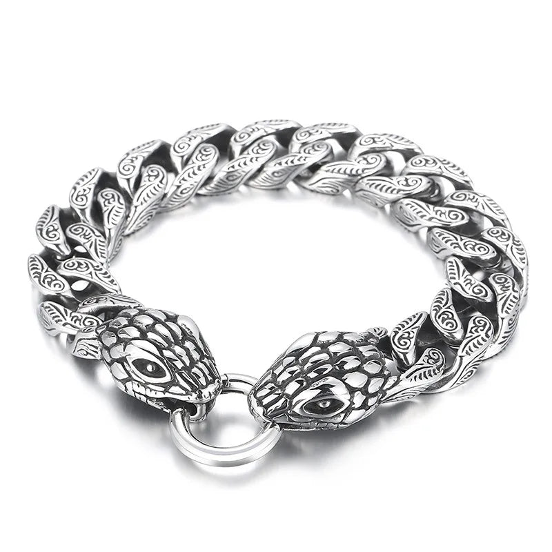 Demonia Double Snake Head Cuban Bracelet