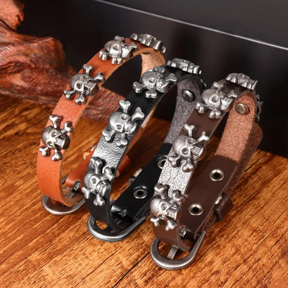 Demonia Leather Skull Bracelet