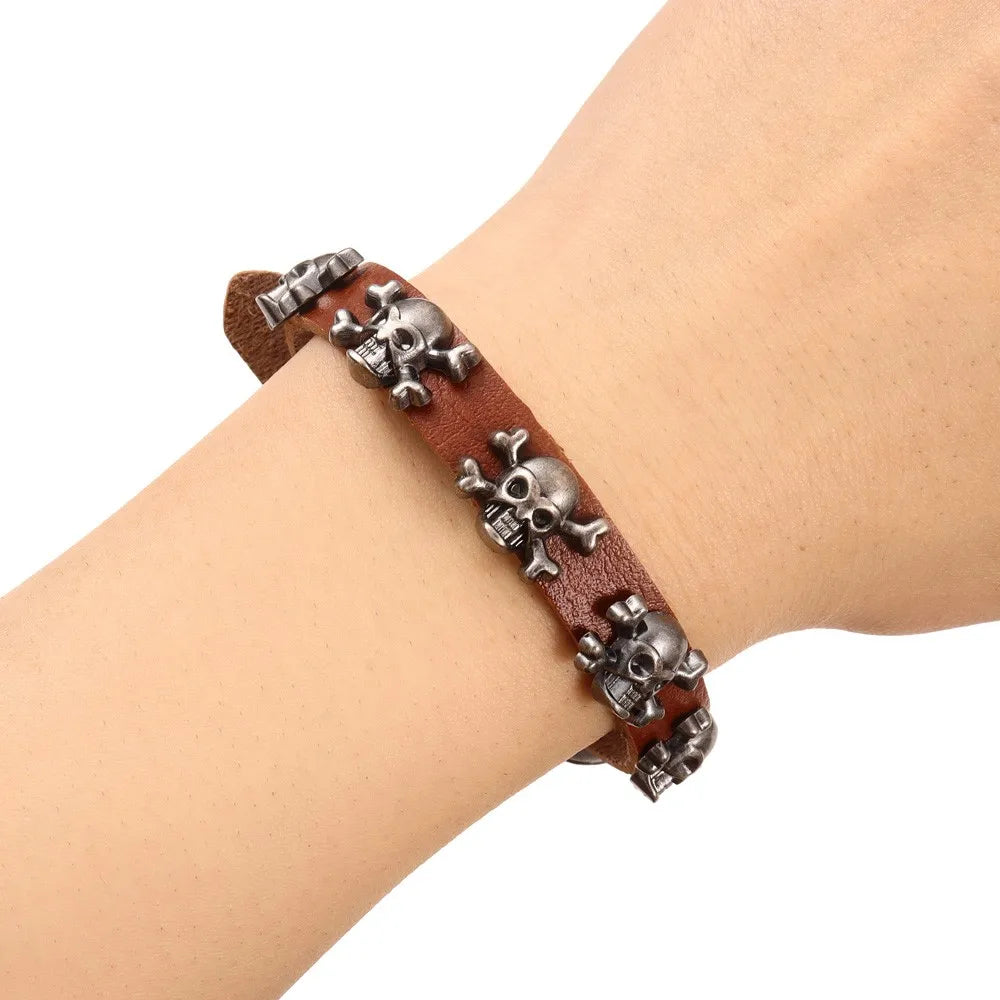 Demonia Leather Skull Bracelet