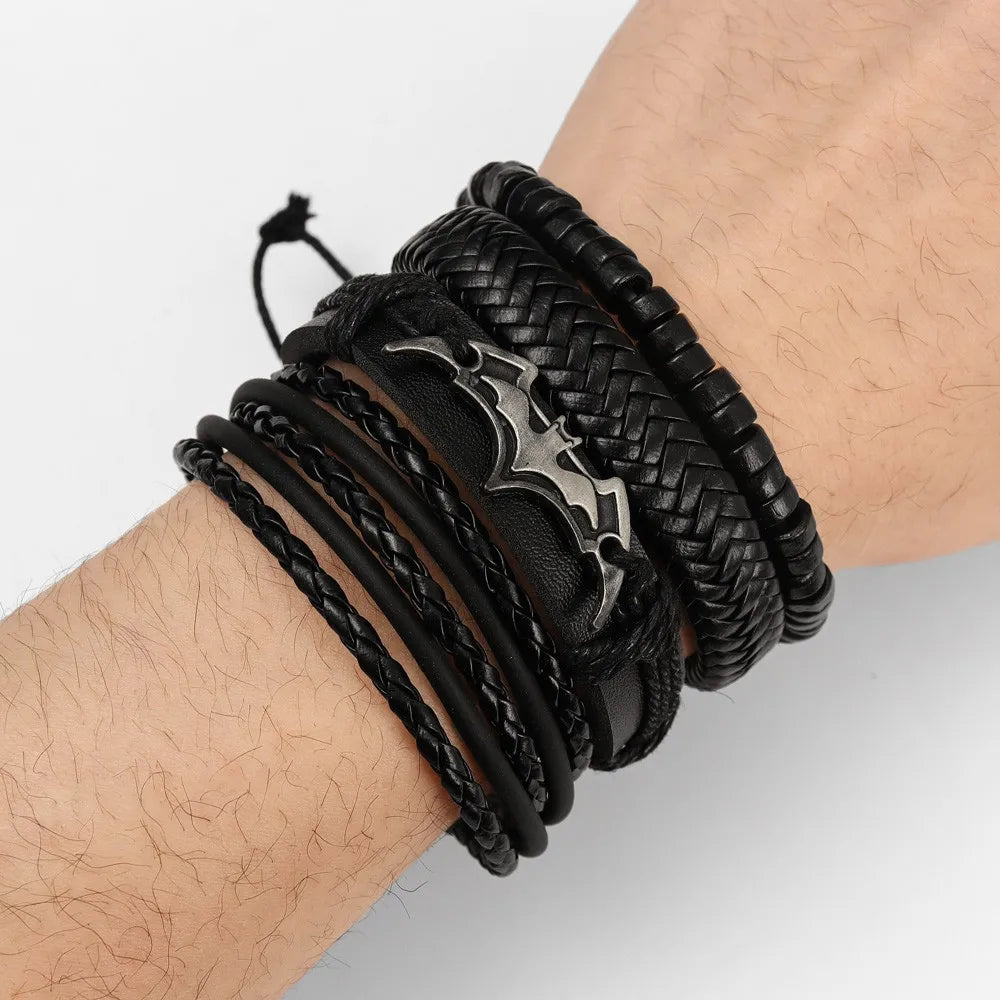Demonia Black Bat Leather Bracelets (4pcs Set)