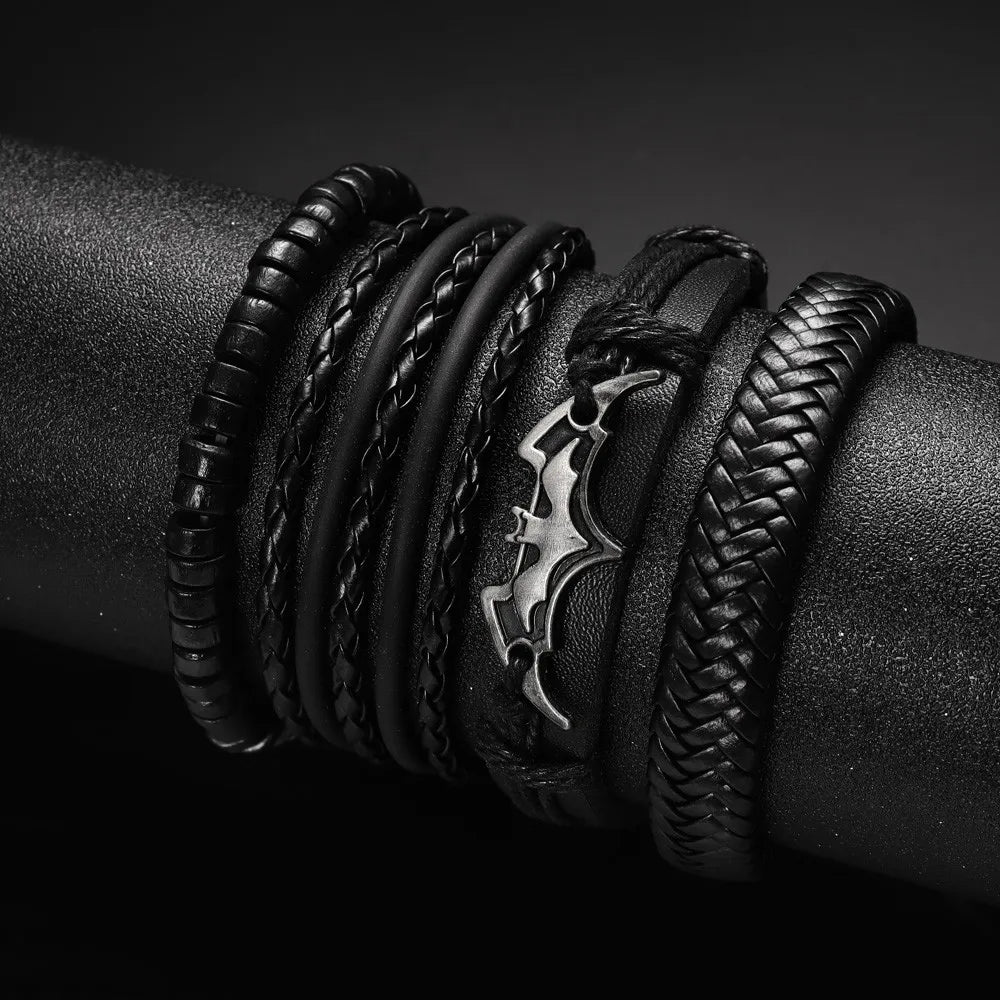 Demonia Black Bat Leather Bracelets (4pcs Set)