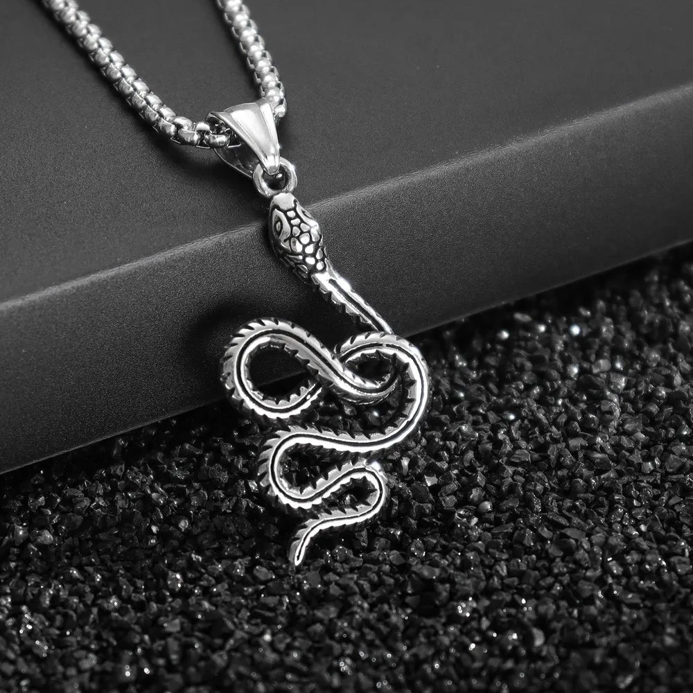 Vintage Fashion Snake Pendant Charm Men's Necklace Christmas Gift Valentine's Day Gift Protector Jewelry Accessories