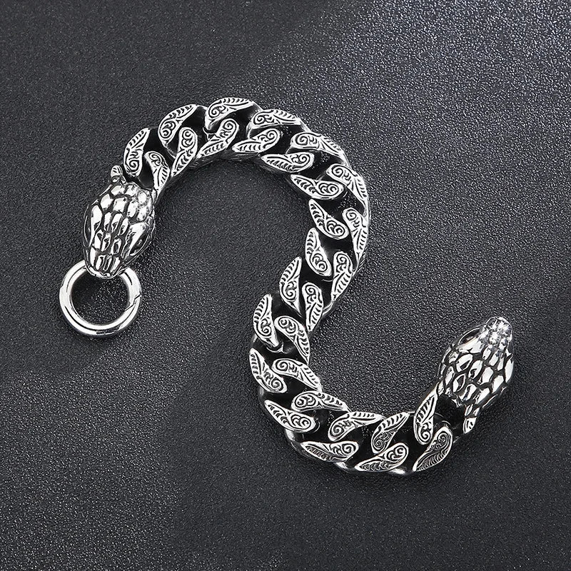 Demonia Double Snake Head Cuban Bracelet