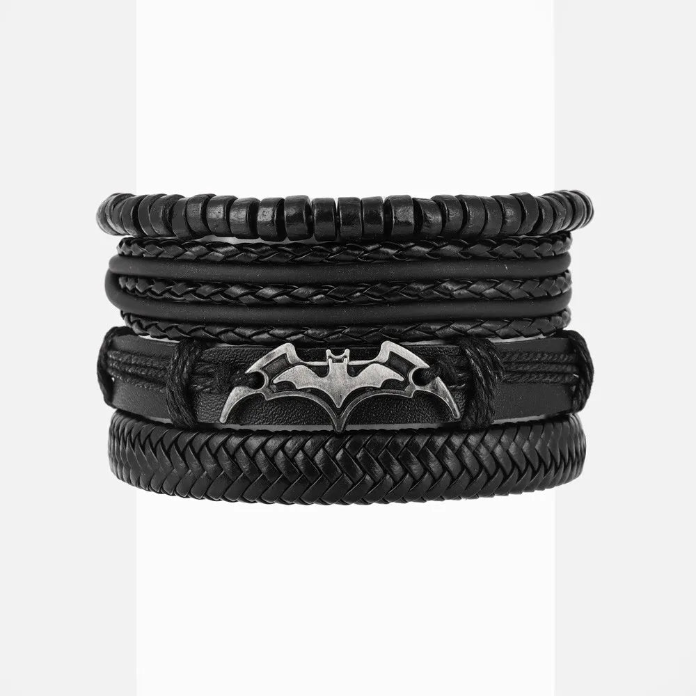 Demonia Black Bat Leather Bracelets (4pcs Set)