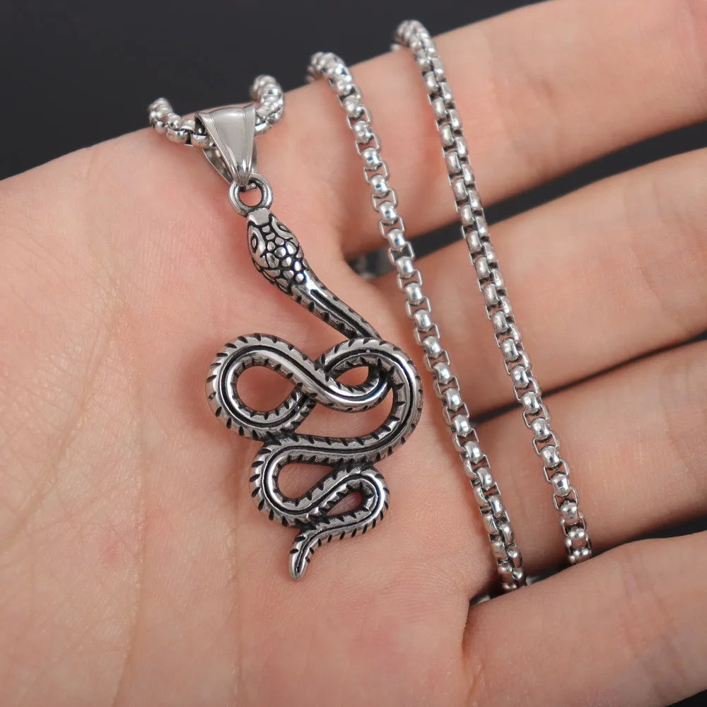 Vintage Fashion Snake Pendant Charm Men's Necklace Christmas Gift Valentine's Day Gift Protector Jewelry Accessories