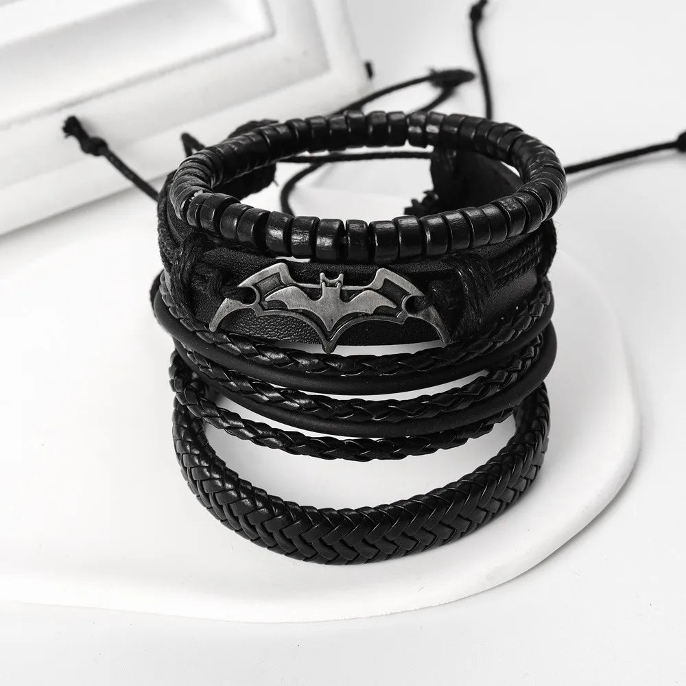 Demonia Black Bat Leather Bracelets (4pcs Set)