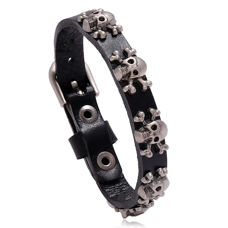 Demonia Leather Skull Bracelet