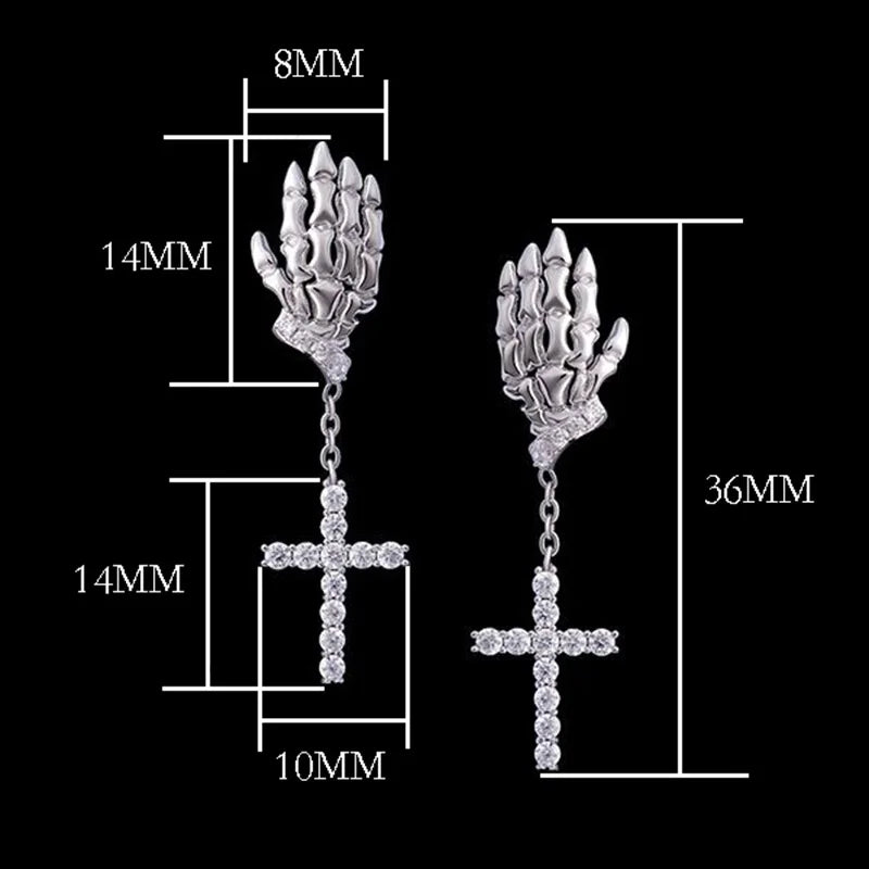Demonia Skeleton Claw Cross Earrings