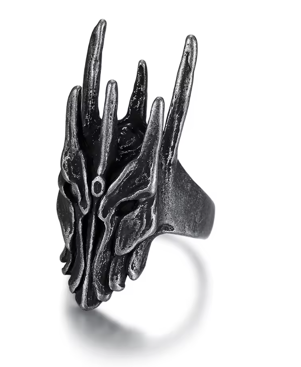 Demonia Black Sauron-Style Helm Ring – Vintage 316L Stainless Steel Gothic Punk Dragon Amulet