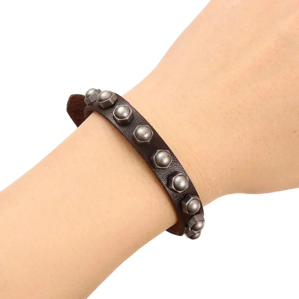 Demonia Leather Skull Bracelet