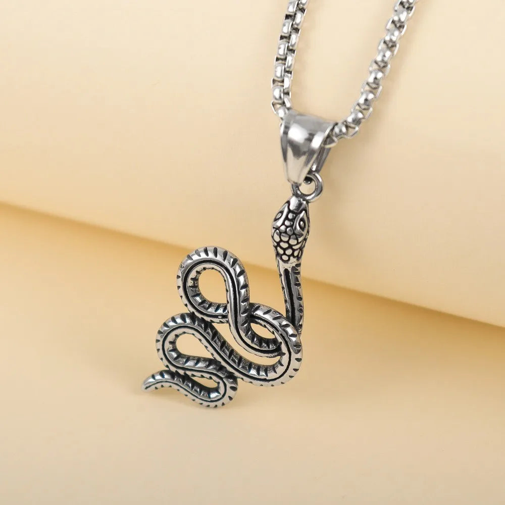 Vintage Fashion Snake Pendant Charm Men's Necklace Christmas Gift Valentine's Day Gift Protector Jewelry Accessories