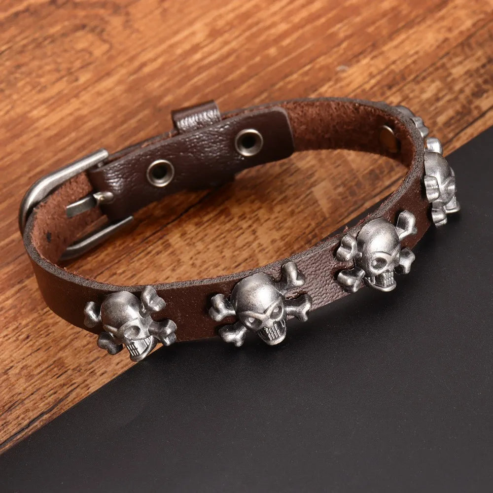 Demonia Leather Skull Bracelet