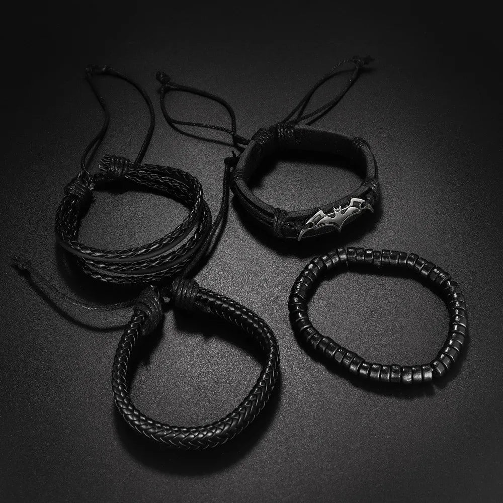 Demonia Black Bat Leather Bracelets (4pcs Set)